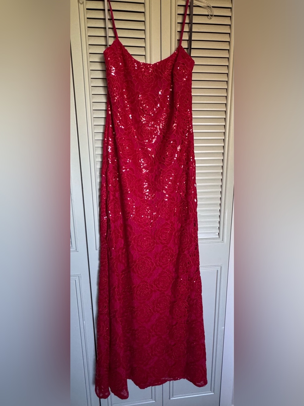 Monique Lhuillier Red Sequin Lace Maxi Dress